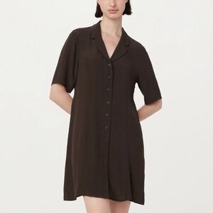 FRANK AND OAK Short Sleeve Button Front Shirt Dress Brown S/P